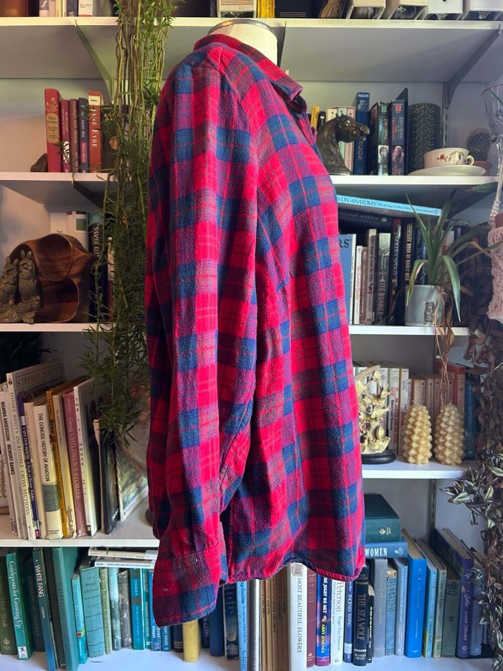 Lands' End Flannel Shirt Size 2X womens Red Blue Plaid Button Down - Picture 2 of 10
